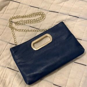 New NWOT Charming Charlie Navy Blue Clutch Gold